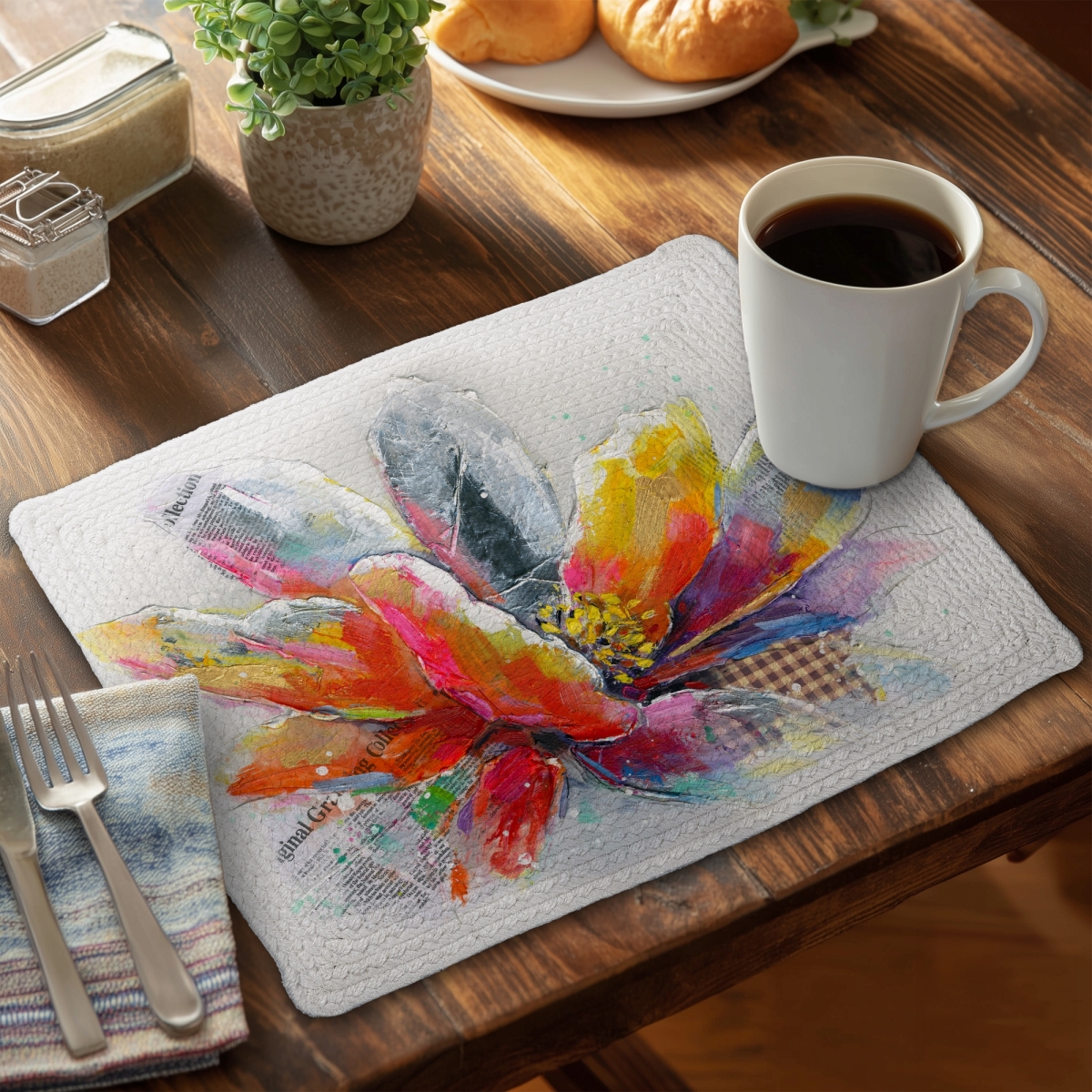 Picture of Begin Home Decor CBPM1418E8XCVO 14 x 18 in. Abstract Flower Braided Polyester Placemat - Industrial Decor