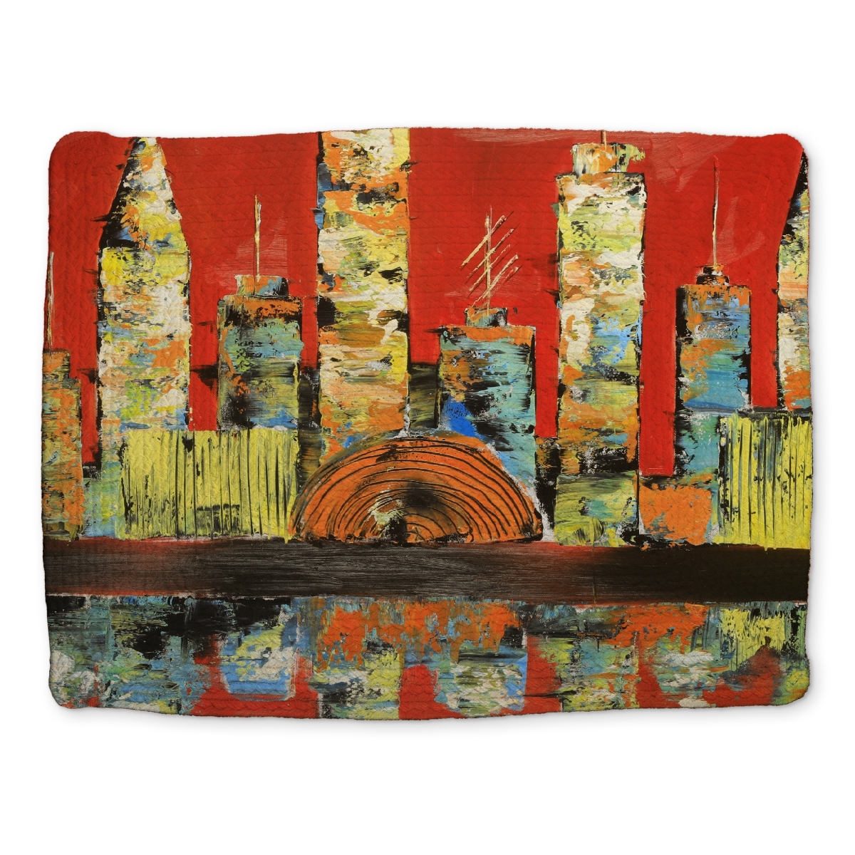 Picture of Begin Home Decor CBPM1418ZIEIEJ 14 x 18 in. Yellow Braided Polyester Placemat - Red Abstract Skyline Decor
