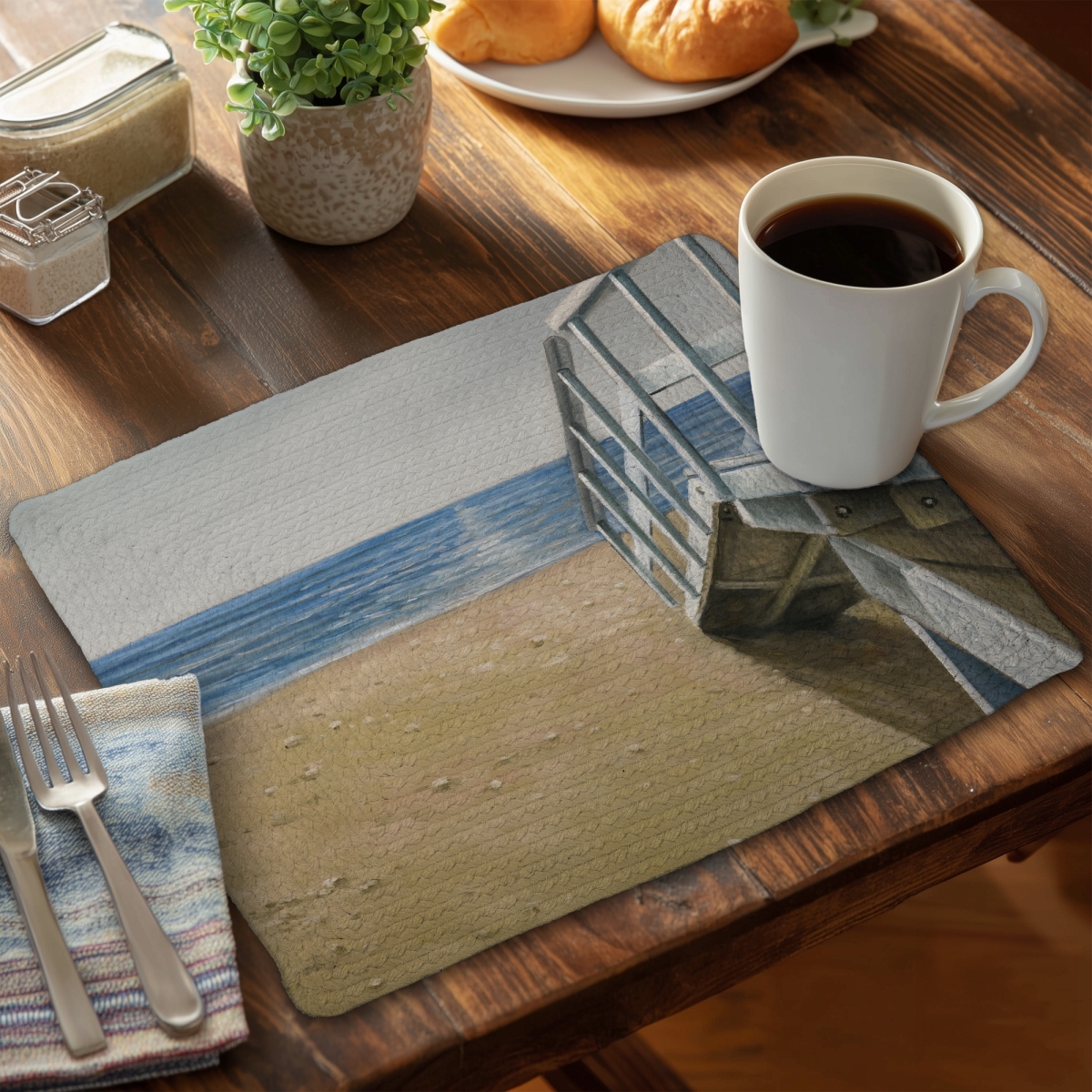 Picture of Begin Home Decor CBPM141855NZDL 14 x 18 in. Blue Coastal Sea Braided Placemat - Seaside Landscape Decor