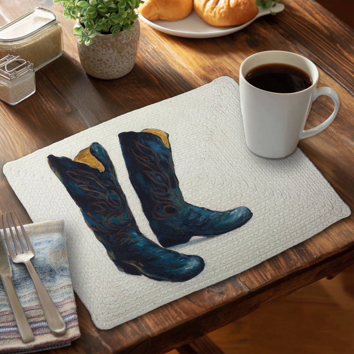 Picture of Begin Home Decor CBPM141855FSYV 14 x 18 in. Leather Cowboy Boots Bedroom Placemat - Western Home Decor