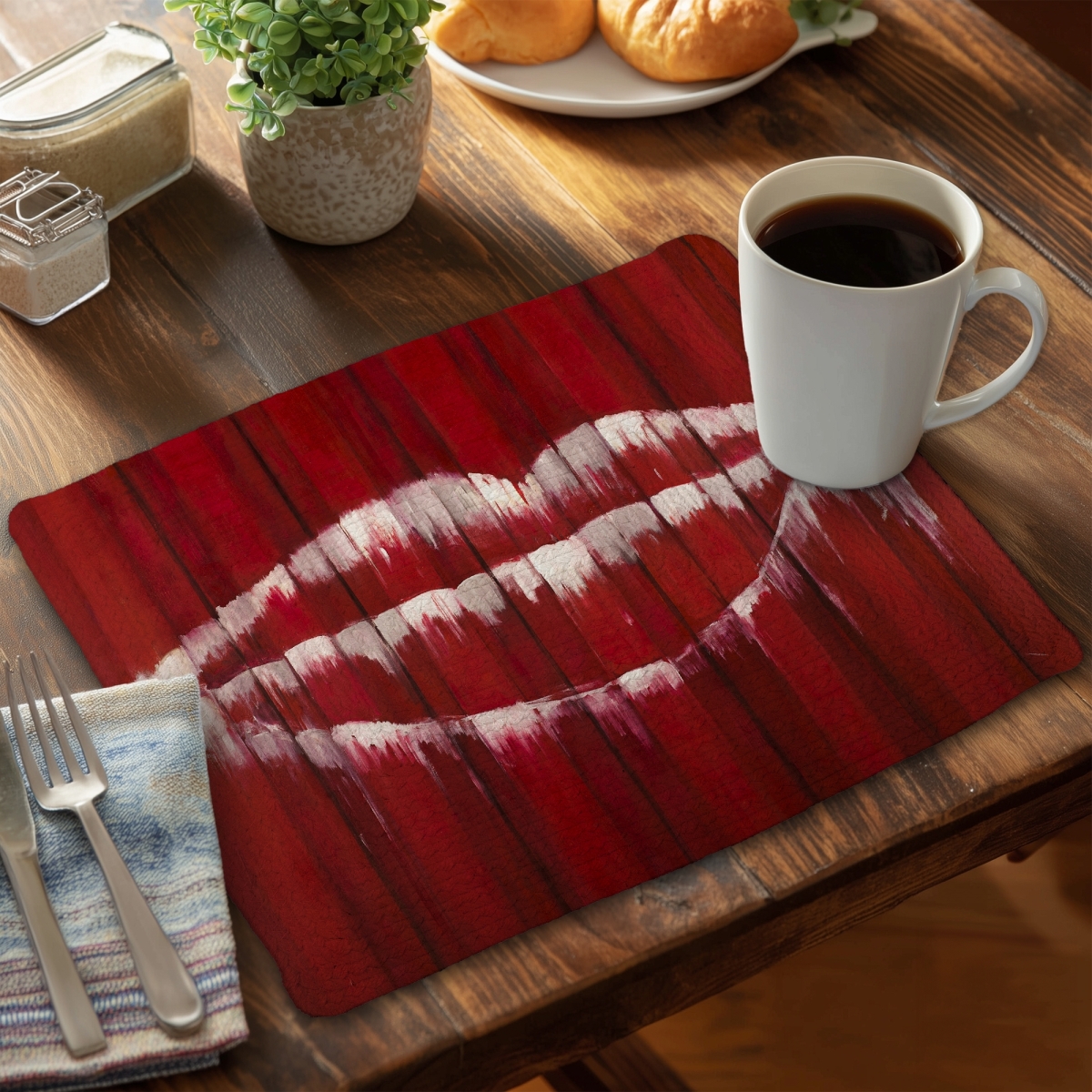 Picture of Begin Home Decor CBPM1418VI8FZ6 14 x 18 in. White Beauty Braided Polyester Placemat - Graffiti Mouth Design