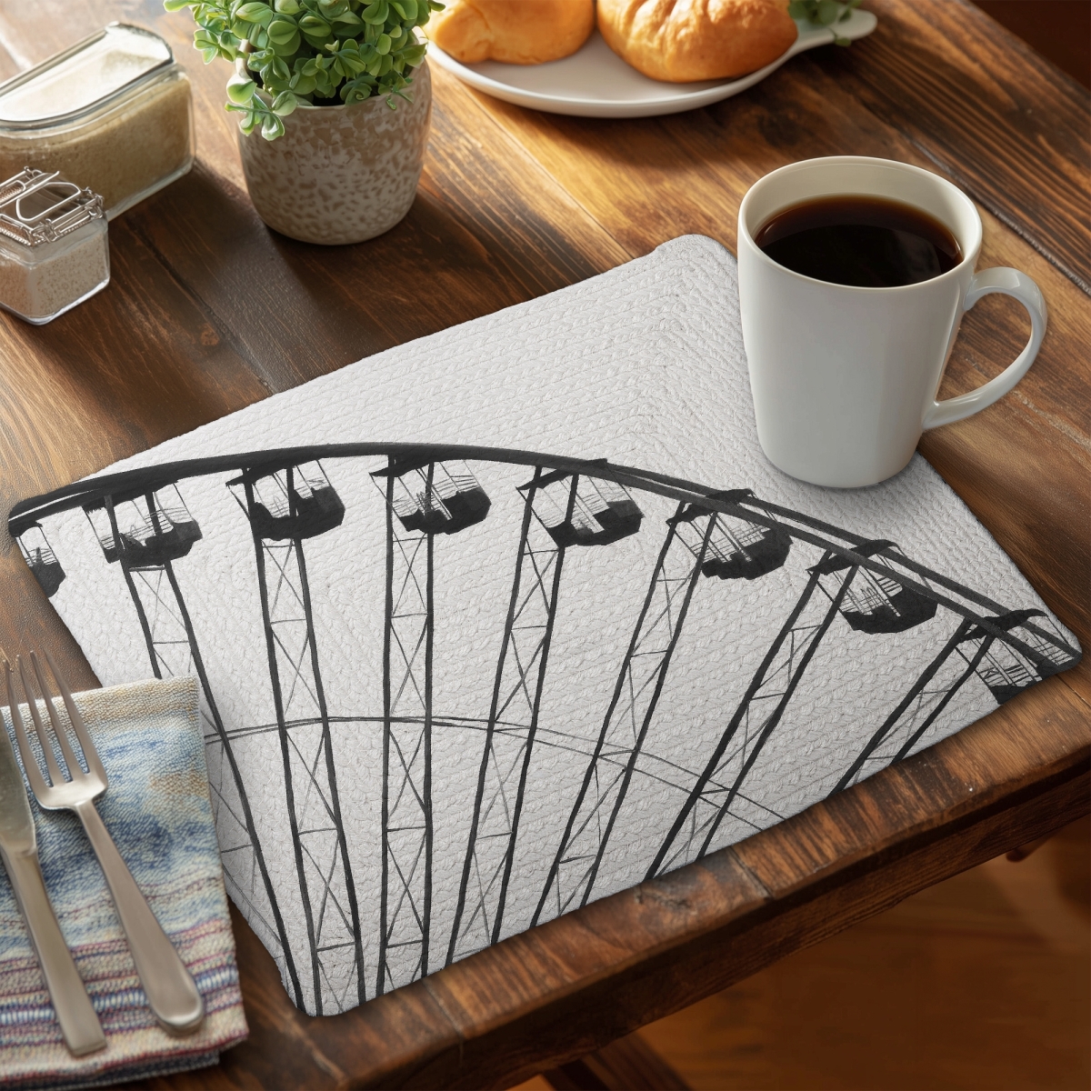 Picture of Begin Home Decor CBPM14184Q8BA2 14 x 18 in. Quarter of A Ferris Wheel - White Braided Polyester Placemat