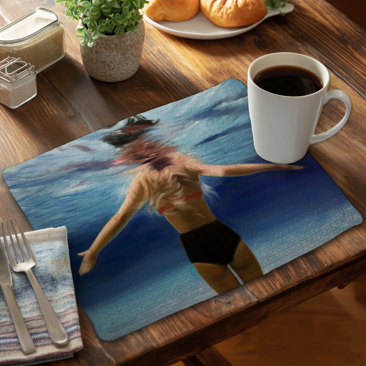 Picture of Begin Home Decor CBPM14185WKF84 14 x 18 in. Under the Sea Blue Bedroom Braided Polyester Placemat Decor