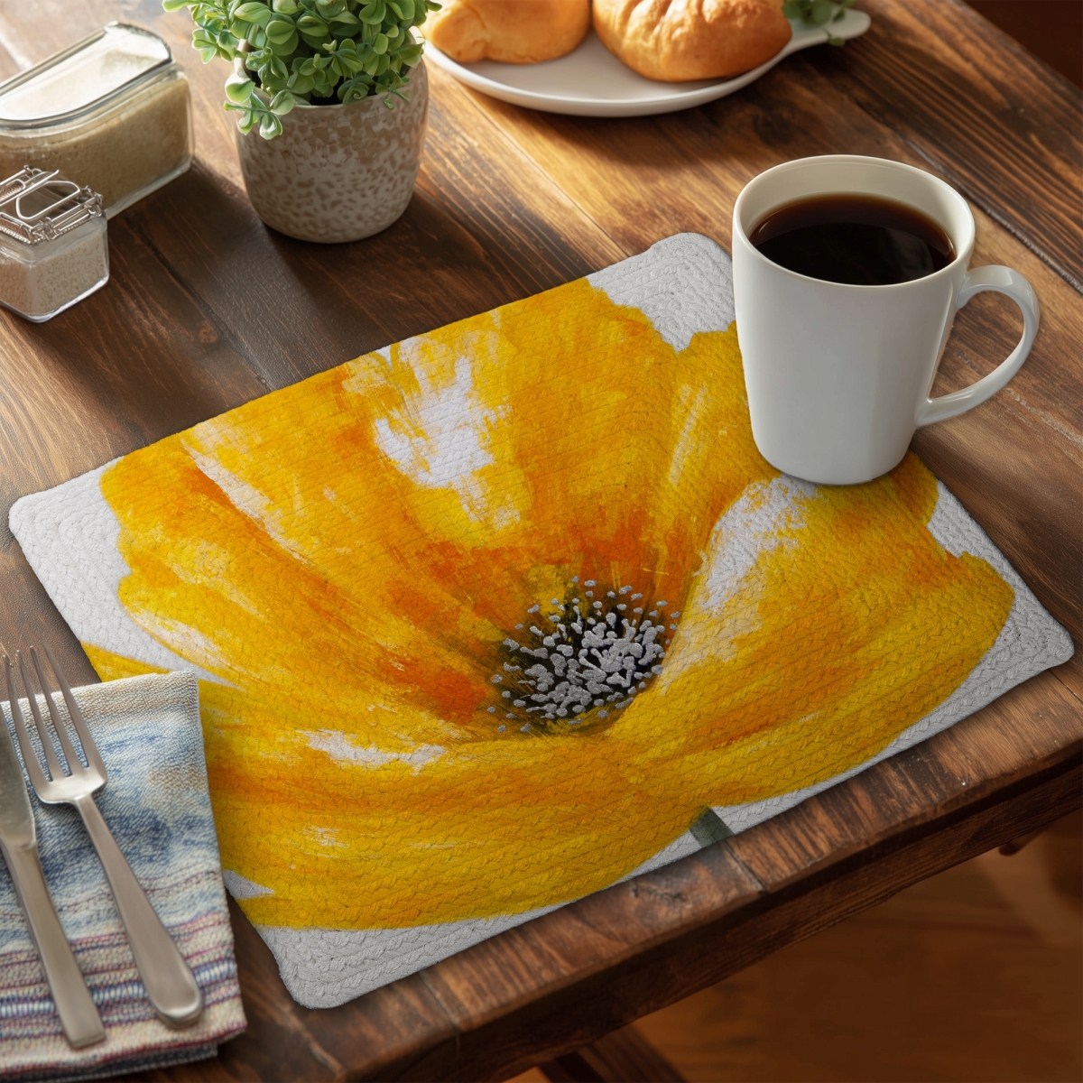Picture of Begin Home Decor CBPM14182128XV 14 x 18 in. Beautiful Yellow Floral Placemat - Braided Polyester Decor