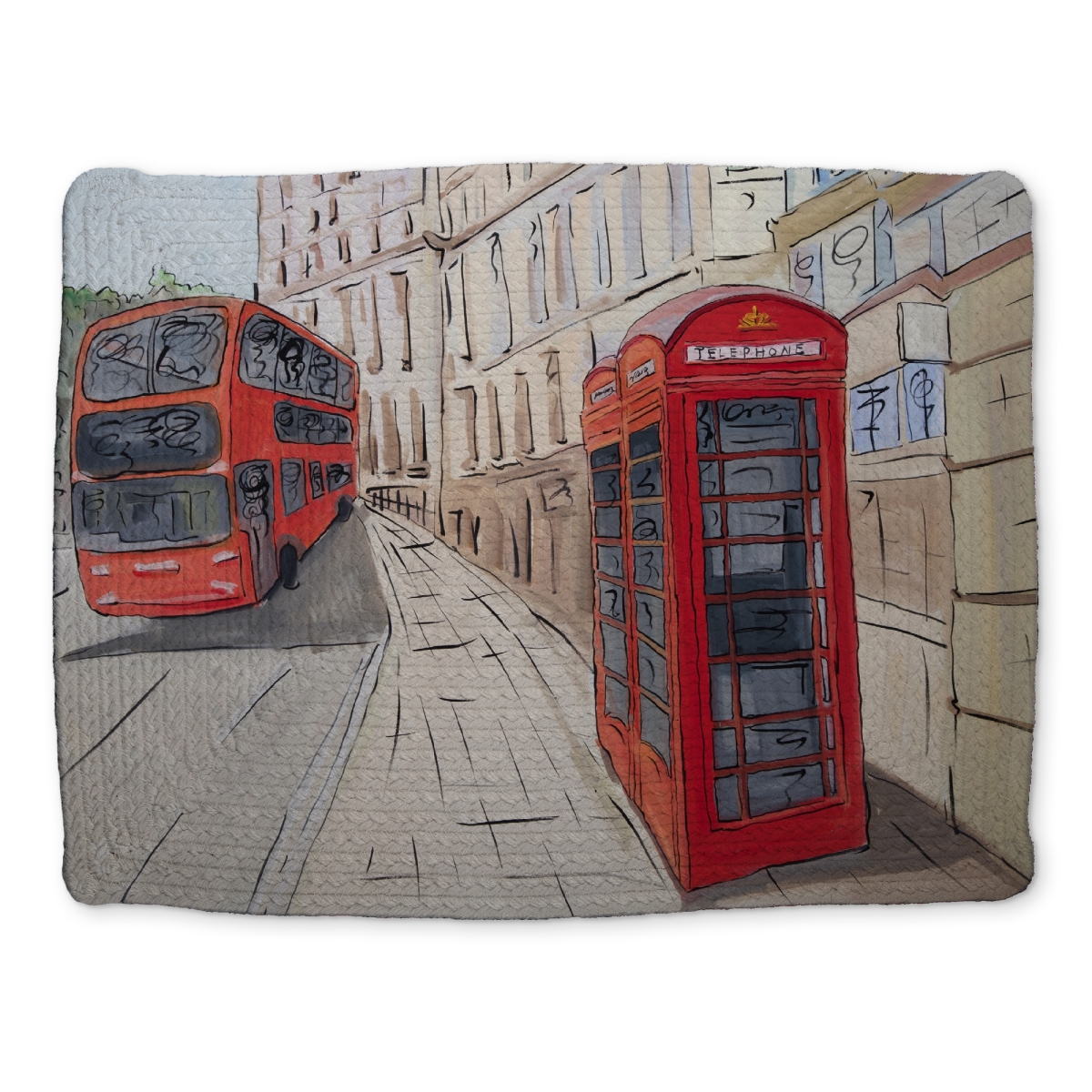 Picture of Begin Home Decor CBPM1418BN4FHE 14 x 18 in. London Bus & Telephone Booth Braided Polyester Placemat Decor