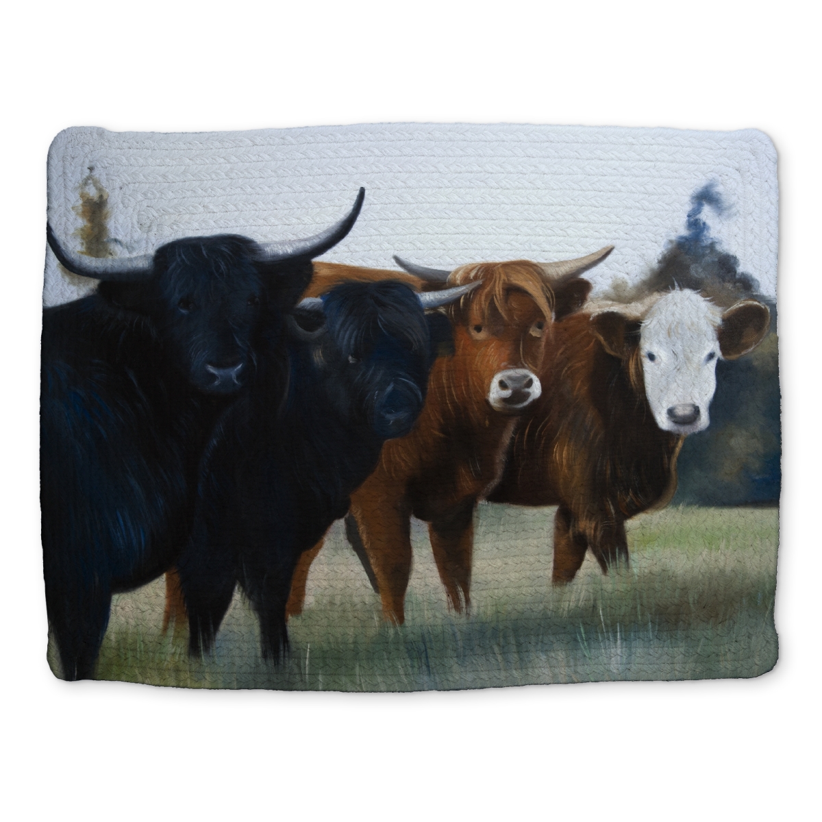 Picture of Begin Home Decor CBPM1418G6EV2N 14 x 18 in. Western Animals Braided Placemat - Four Highland Cows Decor