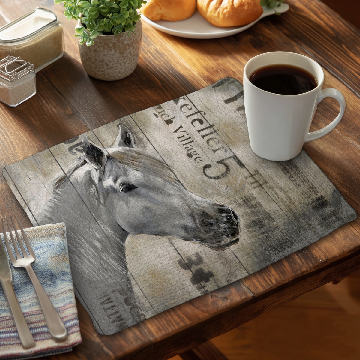 Picture of Begin Home Decor CBPM1418N2UAVZ 14 x 18 in. Rustic White Horse Braided Polyester Placemat - Western Decor