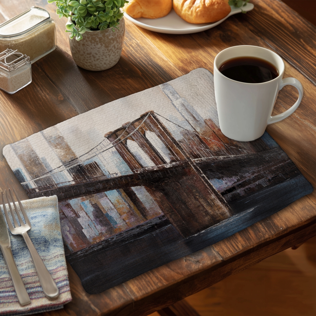 Picture of Begin Home Decor CBPM1418867D20 14 x 18 in. Urban Brooklyn Bridge Blue Cities Placemat - Home Decor
