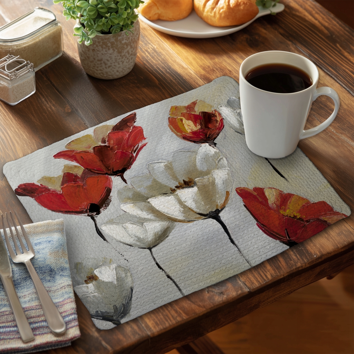 Picture of Begin Home Decor CBPM14186WKGI7 14 x 18 in. Abstract Red & White Floral Placemat - Modern Bedroom Decor