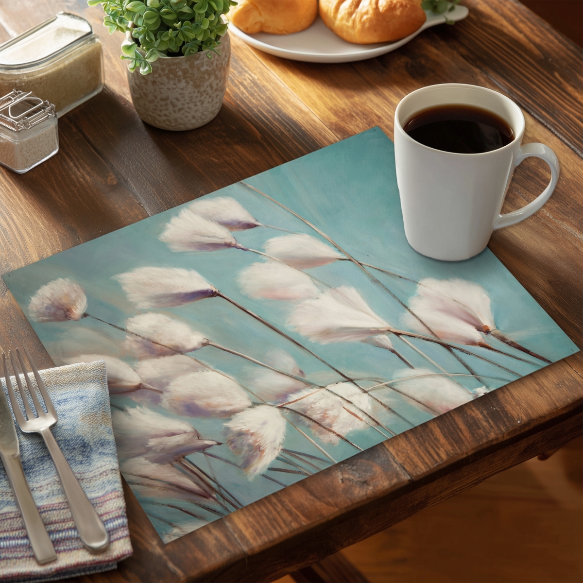 Picture of Begin Home Decor CPPM1418N39Y2V 14 x 18 in. Romantic Floral Polyester Placemat - Cotton Grass in the Wind