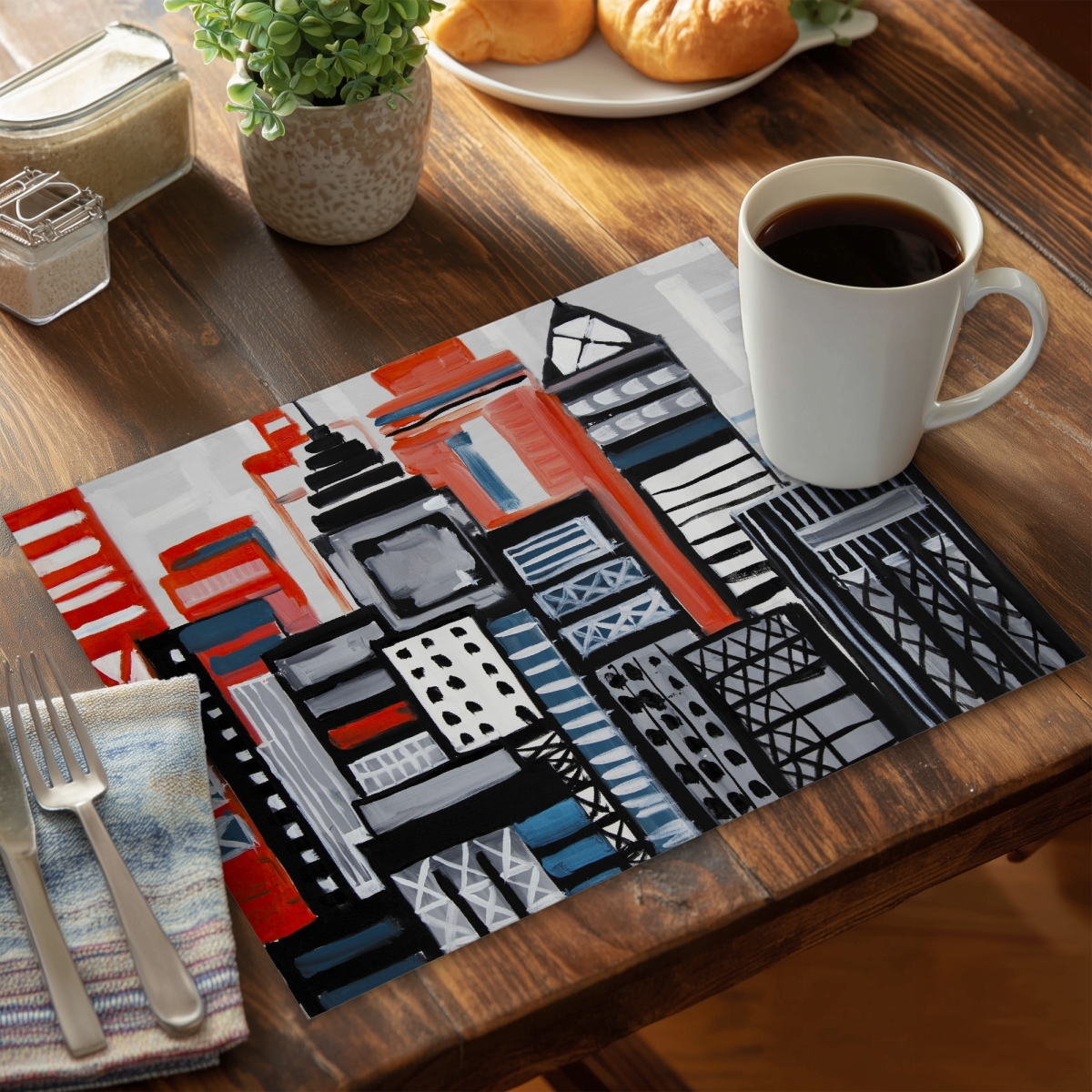 Picture of Begin Home Decor CPPM1418ATR5WR 14 x 18 in. Geometric Urban Placemat - Cities Blue Shapes Home Decor
