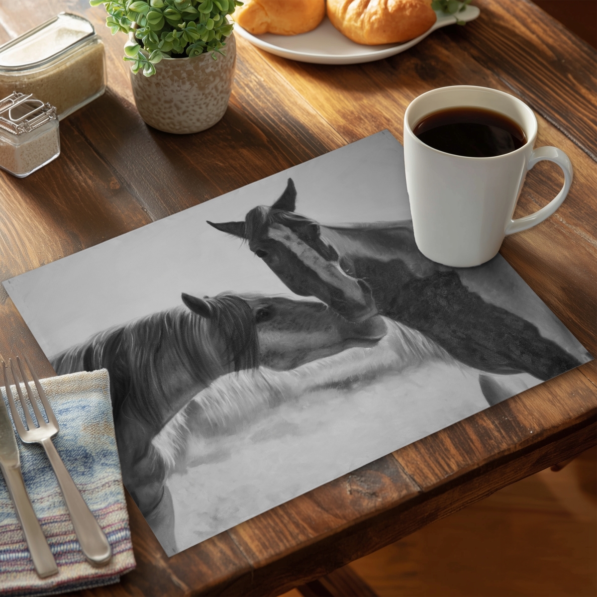 Picture of Begin Home Decor CPPM141891P3YV 14 x 18 in. Horses Lover Monochrome Placemat - Farm Animal Bedroom Decor