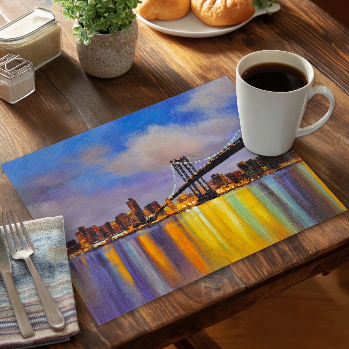 Picture of Begin Home Decor CPPM14181HXOI0 14 x 18 in. Colorful City Bridge Day Placemat - Modern Bedroom Decor