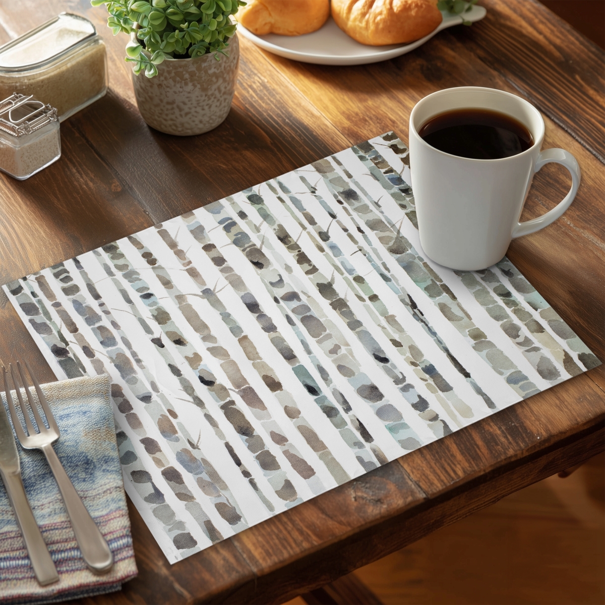 Picture of Begin Home Decor CPPM14181Q7BC4 14 x 18 in. Watercolor Birch Tree Forest Minimalist Polyester Placemat