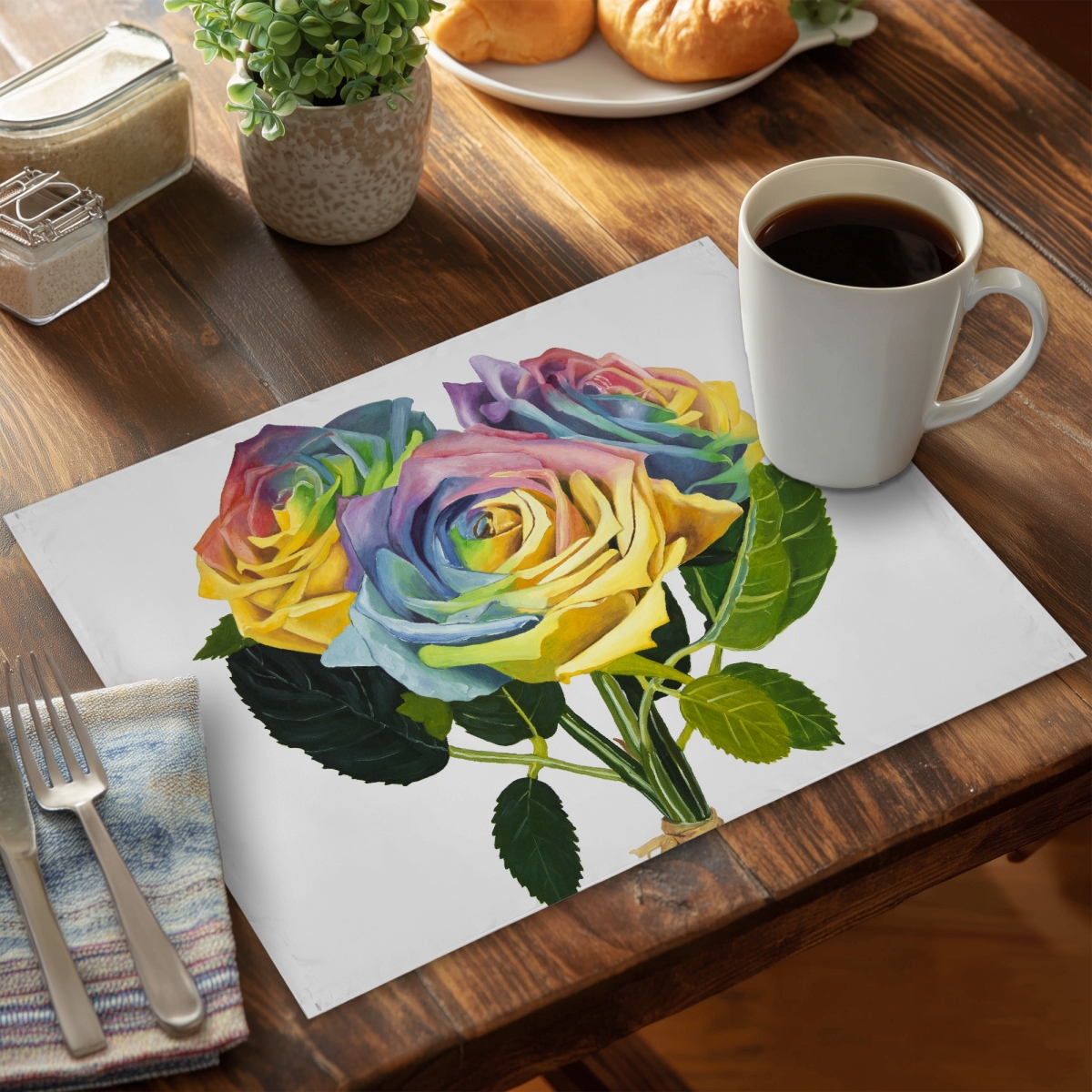 Picture of Begin Home Decor CPPM1418DMMW4N 14 x 18 in. Bouquet of Rainbow Roses - Yellow Floral Polyester Placemat