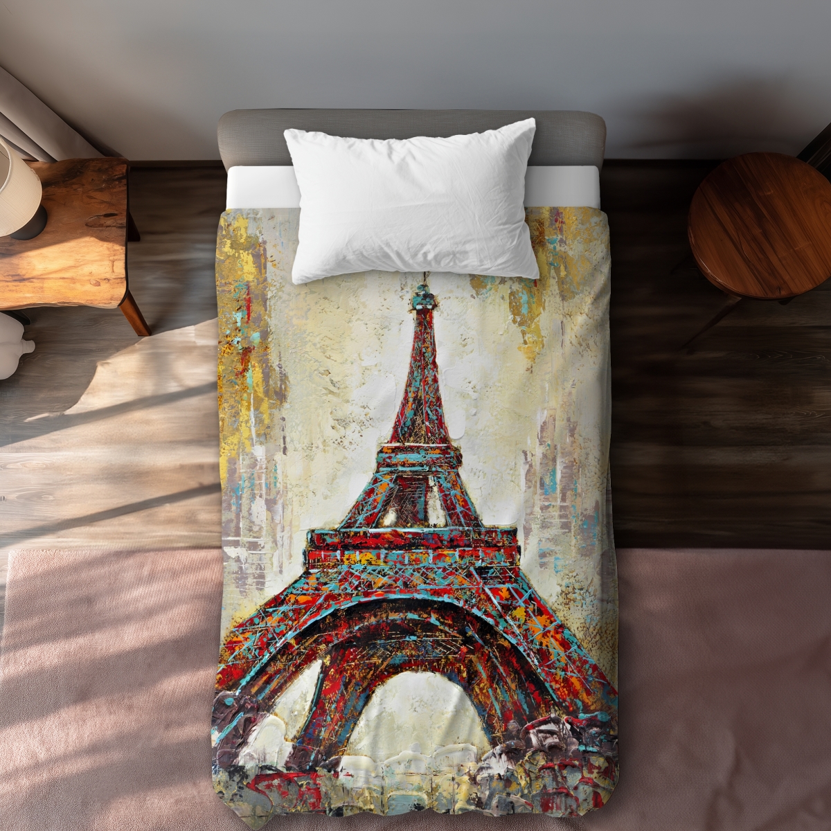 C1DCTXLWVPI9TZ Abstract Eiffel Tower Turquoise Twin Size Extra Long Duvet Cover - Home Decor