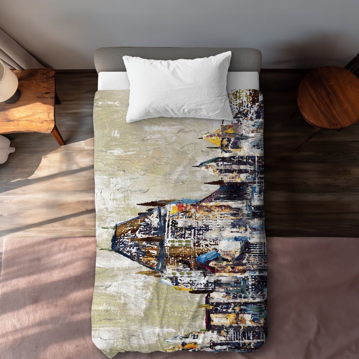 C1DCTXLWHLEVF9 Abstract Chateau Frontenac Twin Size Extra Long Duvet Cover - Industrial Home Decor