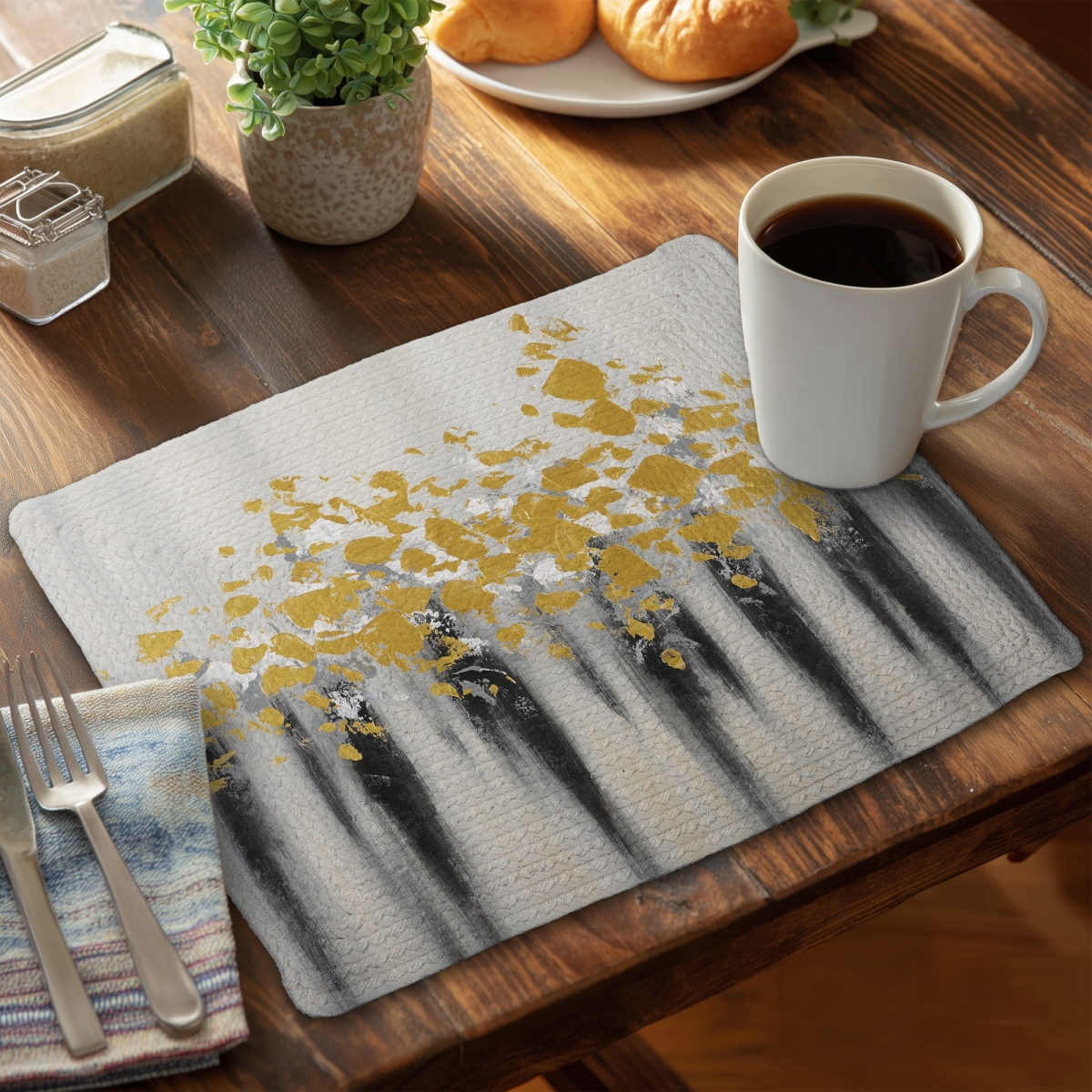 Picture of Begin Home Decor CBPM14182KYPL7 14 x 18 in. Gray Abstract Braided Polyester Placemat - Small Golden Spots