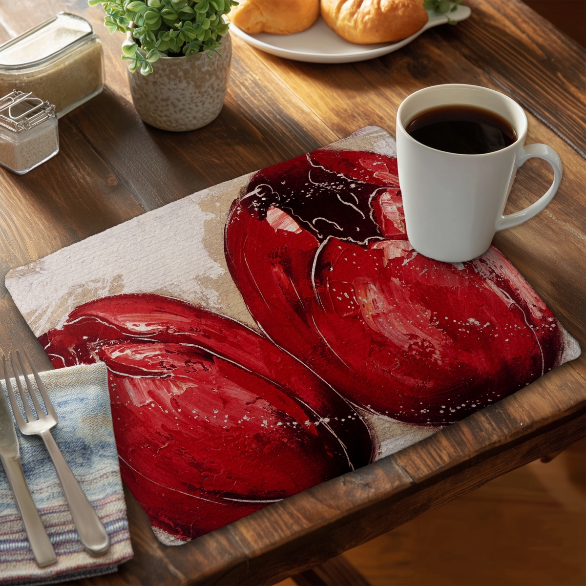 Picture of Begin Home Decor CBPM14186UEYO8 14 x 18 in. Two Red Tulips Placemat - Botanical Braided Polyester Decor