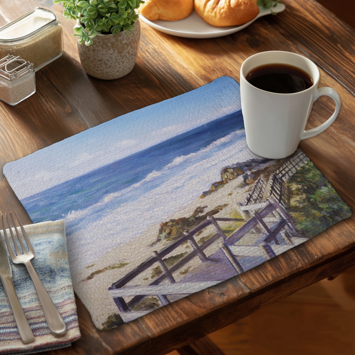Picture of Begin Home Decor CBPM1418PO4ZUR 14 x 18 in. Buy Coastal Sea Romantic Braided Polyester Placemat Online