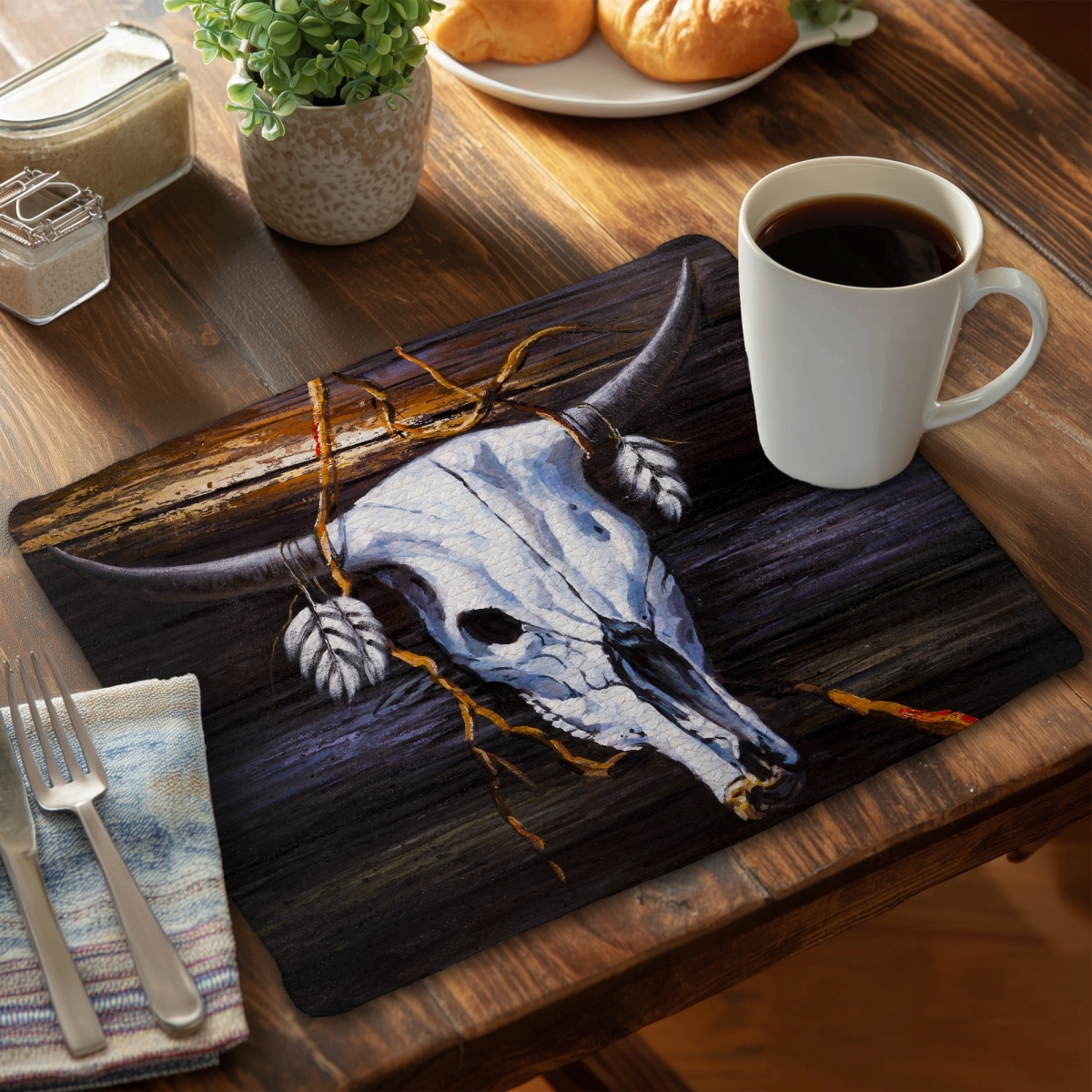 Picture of Begin Home Decor CBPM1418ITTIUZ 14 x 18 in. Hanged Skull Blue Animals Bohemian Placemat - Home Decor