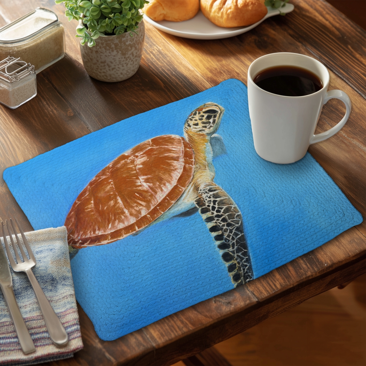 Picture of Begin Home Decor CBPM1418QP175O 14 x 18 in. Green Aquatic Turtle Placemat - Exotic Bedroom Decor Item