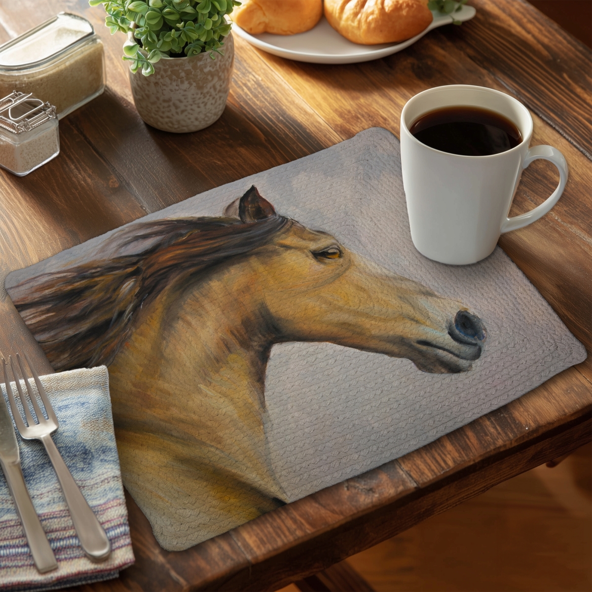 Picture of Begin Home Decor CBPM1418NVIRX5 14 x 18 in. Brown Animals Rustic Braided Placemat - Proud Steed Home Decor