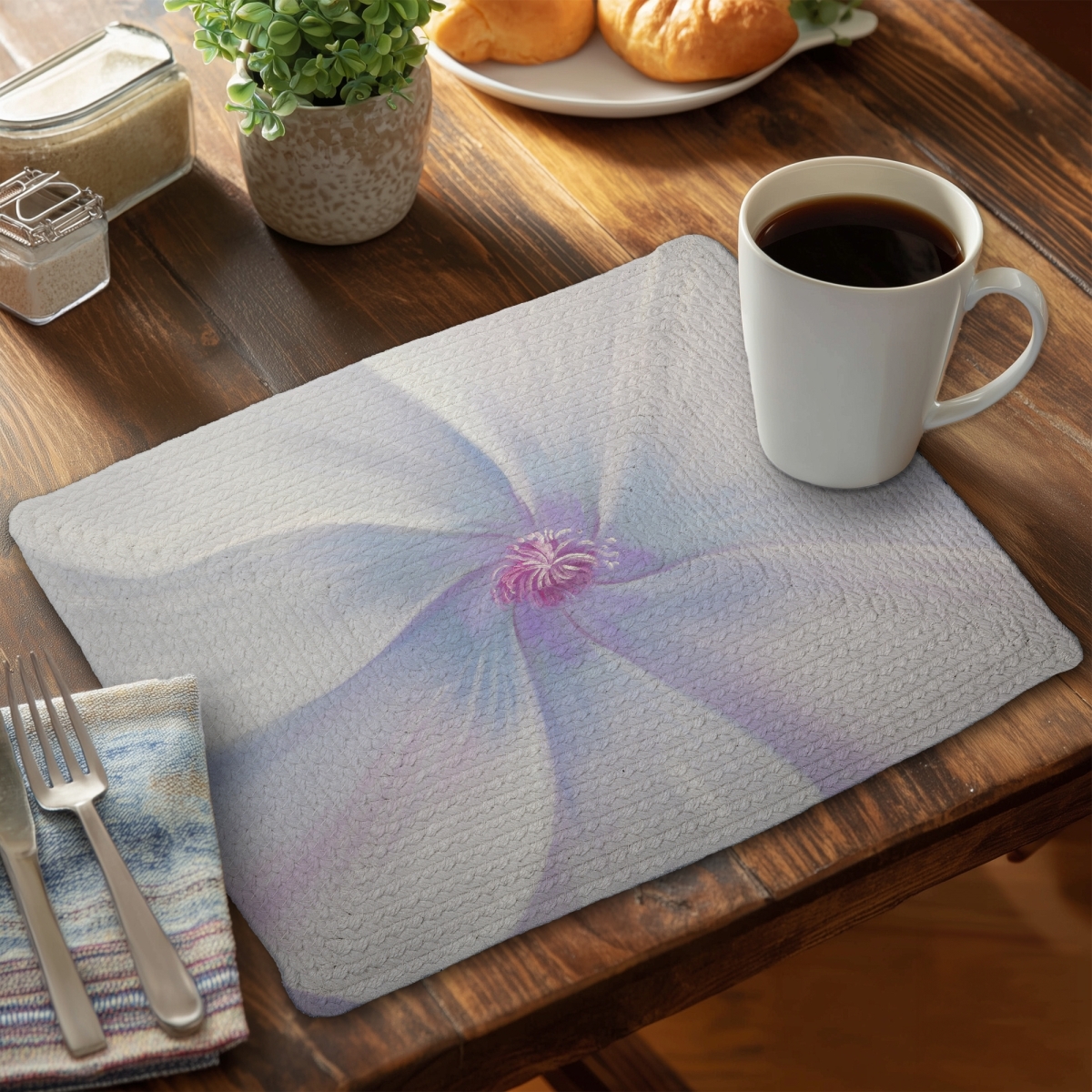 Picture of Begin Home Decor CBPM1418DRJ3AW 14 x 18 in. Minimalist Bedroom Blue Braided Polyester Placemat - Petals