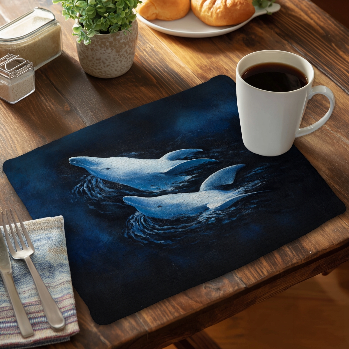 Picture of Begin Home Decor CBPM14184Q2Z35 14 x 18 in. Blue Braided Placemat - Two Dolphins Design - Home Decor