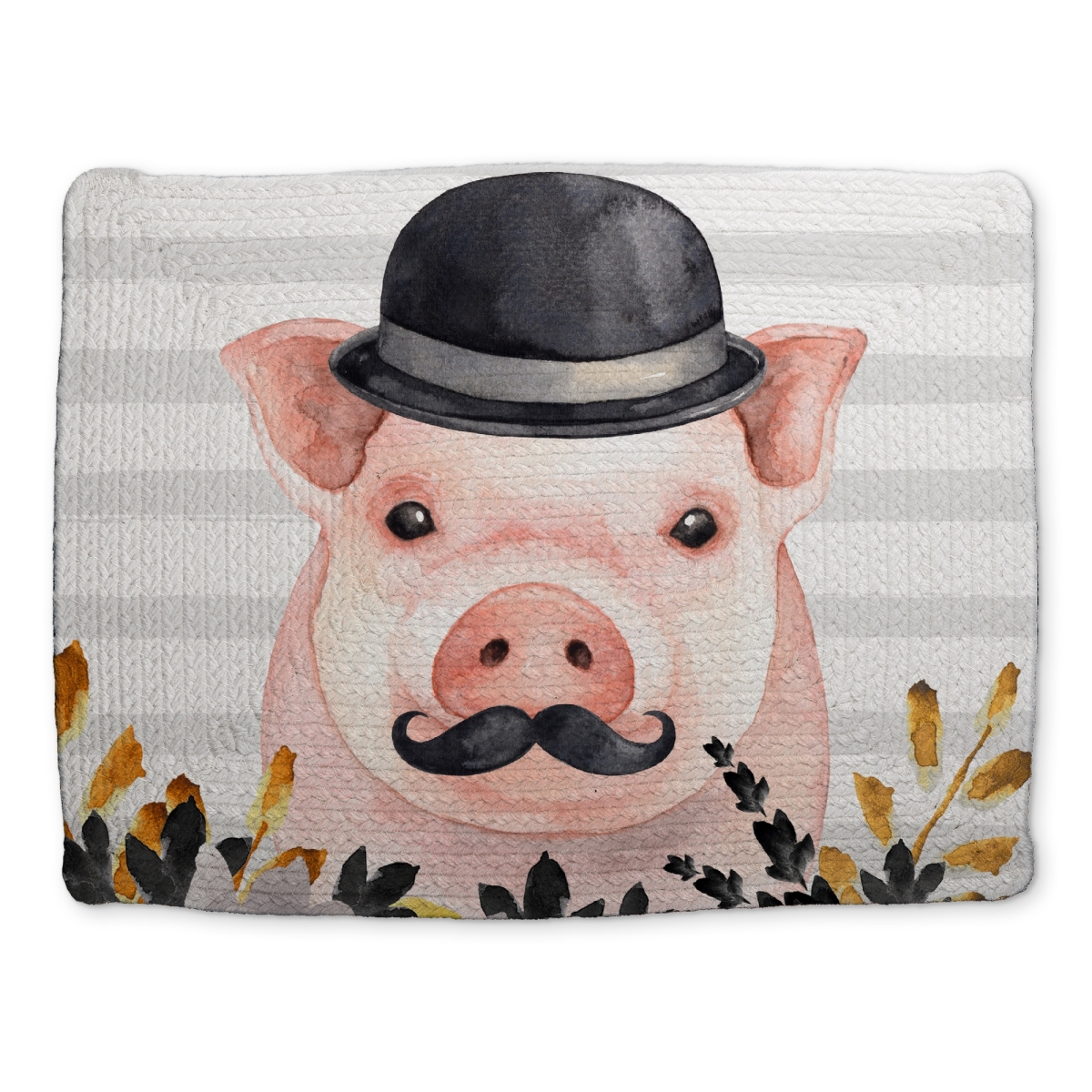 Picture of Begin Home Decor CBPM1418KSFFAS 14 x 18 in. Small Detective Pig Gray Braided Placemat - Home Decor Item