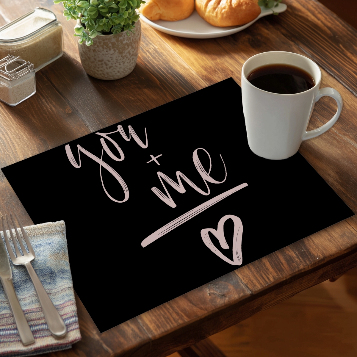 Picture of Begin Home Decor CPPM1418VVIY18 14 x 18 in. You Plus Me Motivational Placemat - Black Quote Polyester Decor