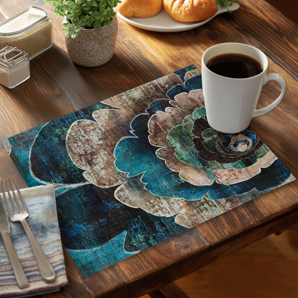 Picture of Begin Home Decor CPPM14188MC9BX 14 x 18 in. Blue Flower Montage Retro Placemat - Polyester Home Decor