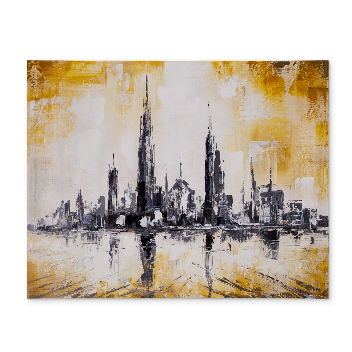 Picture of Begin Home Decor CPPM1418NPEE6T 14 x 18 in. Building Cities Yellow Polyester Placemat - Abstract Gold City