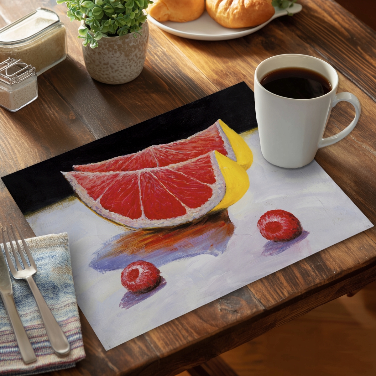 Picture of Begin Home Decor CPPM141802B9NP 14 x 18 in. Gray Grapefruit Slices Placemat - Polyester Home Decor Dining