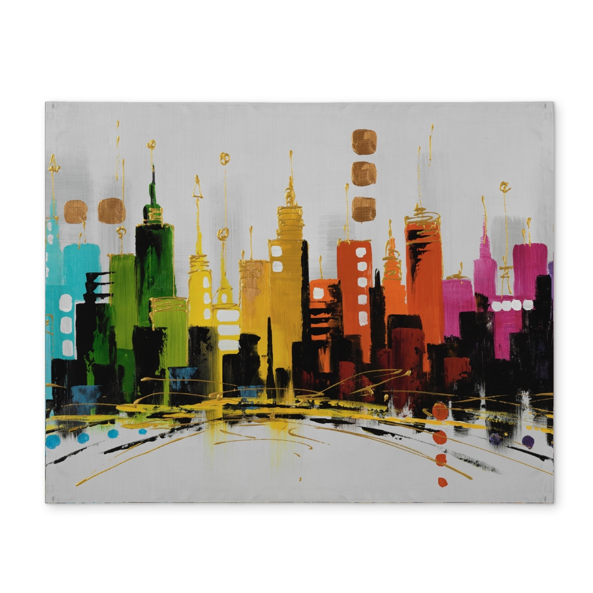 Picture of Begin Home Decor CPPM1418G57QEK 14 x 18 in. Colorful City with Gold Lines Polyester Placemat - Home Decor