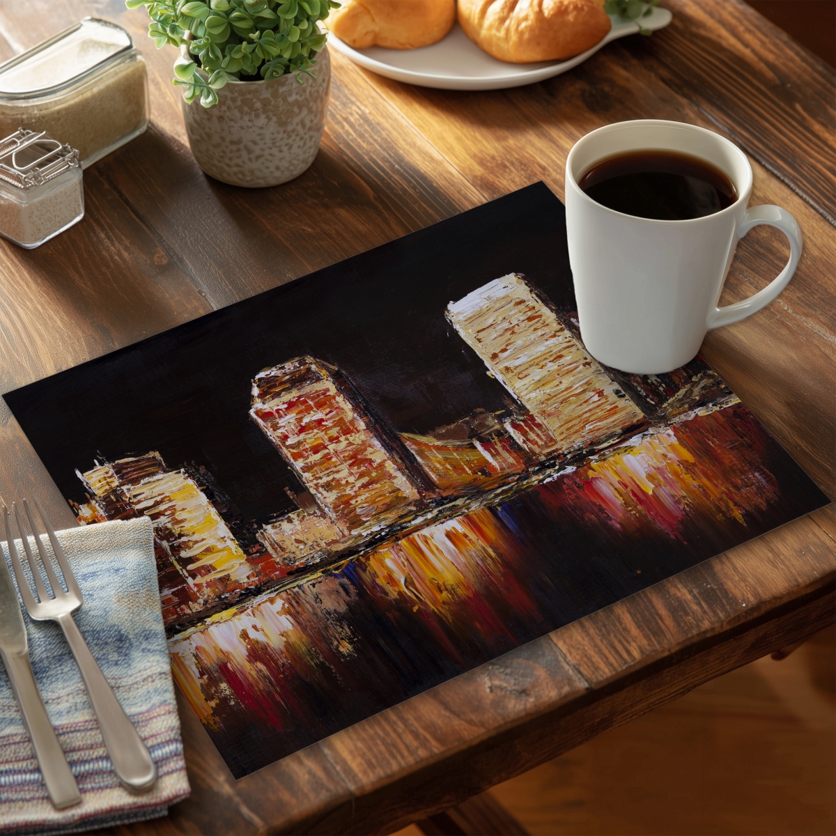 Picture of Begin Home Decor CPPM1418IWD2R7 14 x 18 in. Texturized Earth Colors Cityscape Polyester Placemat - Home Decor
