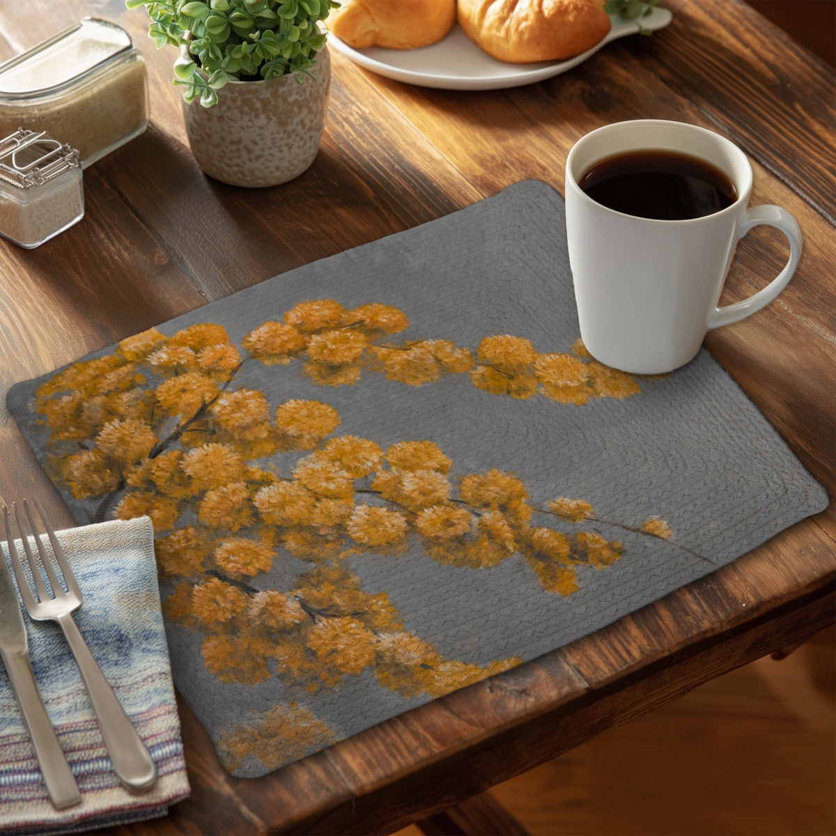 Picture of Begin Home Decor CBPM14184WNNZF 14 x 18 in. Golden Wattle Braided Placemat - Gray Trees - Home Decor