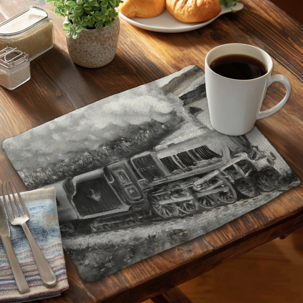 Picture of Begin Home Decor CBPM141841B6CH 14 x 18 in. Vintage Locomotive Placemat - Braided Polyester for Home Decor