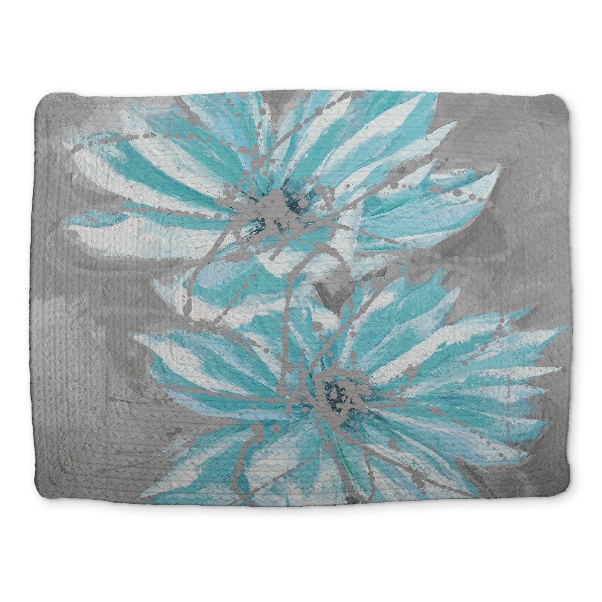 Picture of Begin Home Decor CBPM1418NZETPF 14 x 18 in. Blue Floral Botanical Braided Placemat - Two Little Abstract Flowers