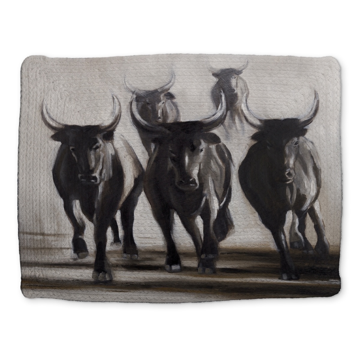 Picture of Begin Home Decor CBPM1418YFY6I1 14 x 18 in. Running Fierce Bulls Farm Animals Braided Placemat - Home Decor