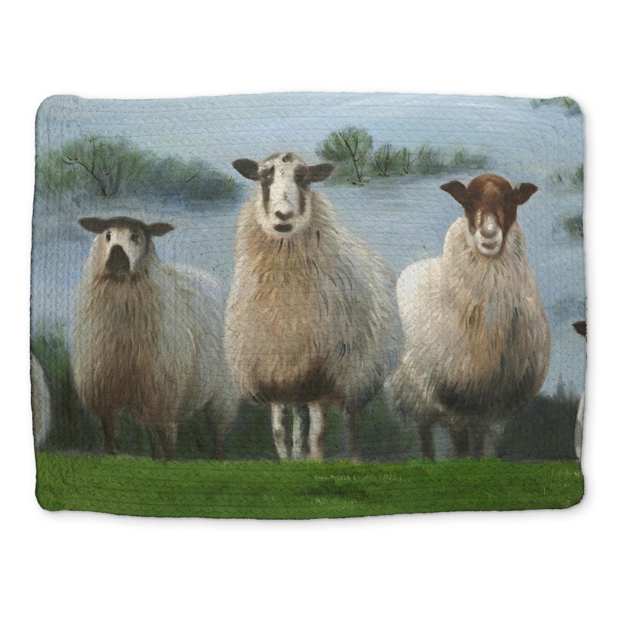 Picture of Begin Home Decor CBPM1418MNKW78 14 x 18 in. Flock of Sheep White Farm Animals Braided Placemat - Home Decor