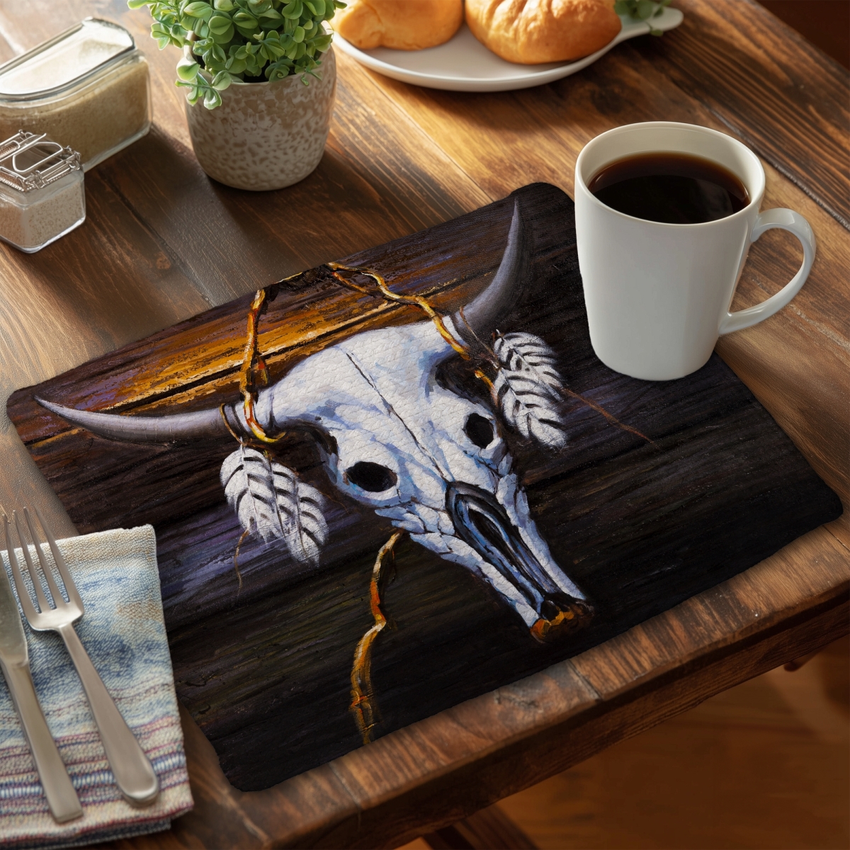 Picture of Begin Home Decor CBPM14181H5141 14 x 18 in. Blue Farm Animals Placemat - Hanged Bull Skull Home Decor