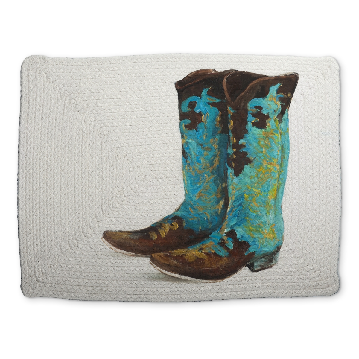 Picture of Begin Home Decor CBPM1418EWYYD2 14 x 18 in. Blue Cowboy Boots Braided Polyester Placemat - Home Decor