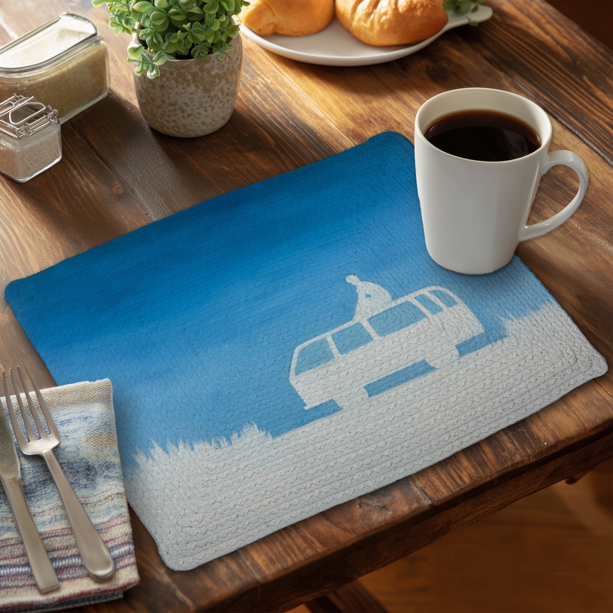 Picture of Begin Home Decor CBPM1418MH83AW 14 x 18 in. Relax Camping Car Blue Braided Polyester Placemat - Home Decor