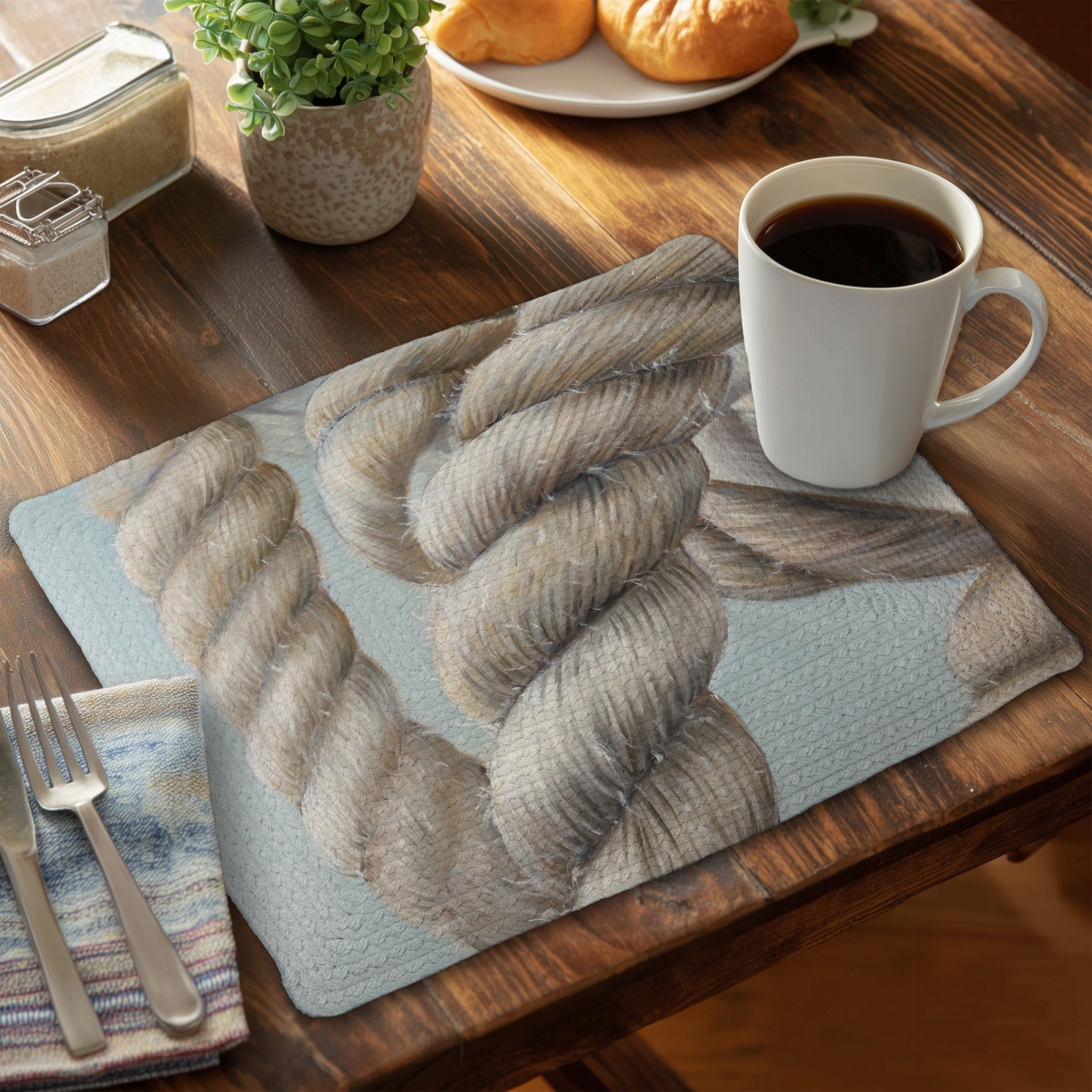 Picture of Begin Home Decor CBPM1418ROROQW 14 x 18 in. Brown Coastal Boat Rope Knot Polyester Placemat - Home Decor
