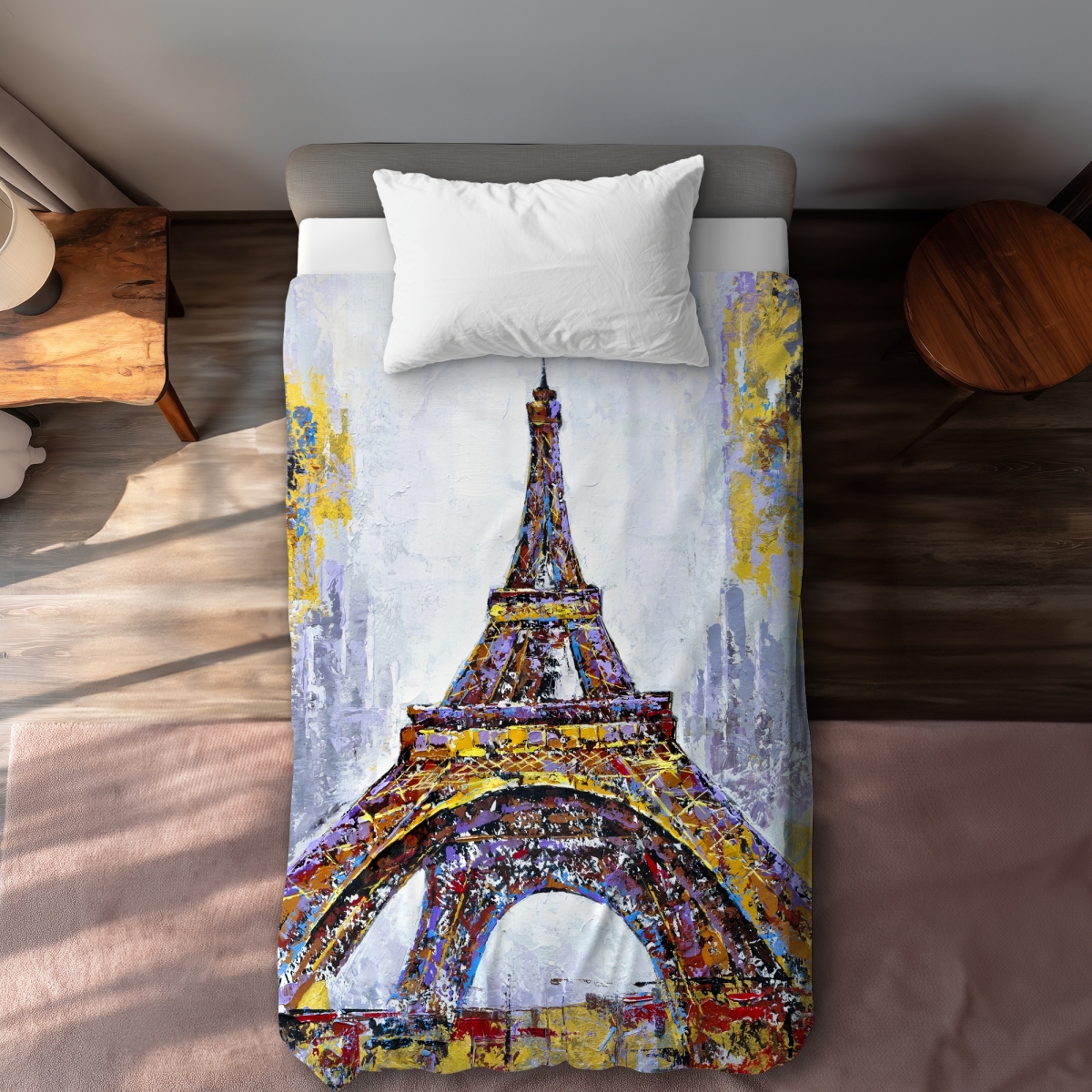 C1DCTXLWT6UWKF Abstract Paint Splash Eiffel Tower Twin Size Extra Long Duvet Cover - Home Decor