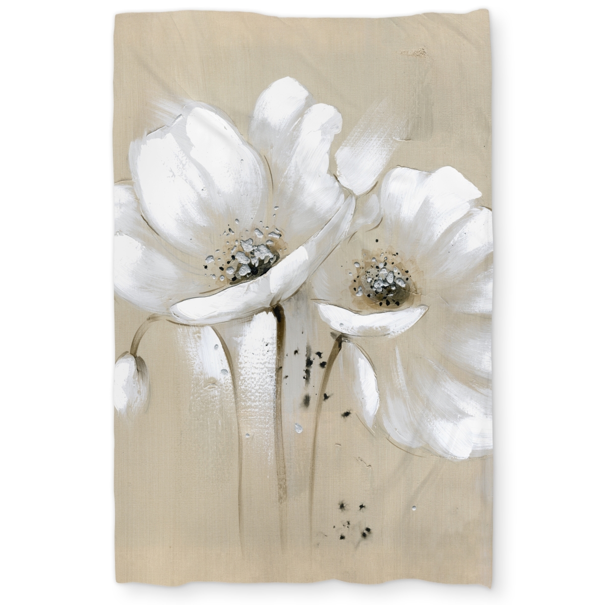 C1DCTXLWLUDCN4 White Abstract Wild Flowers - Beige Floral Twin Size Extra Long Duvet Cover - Home Decor