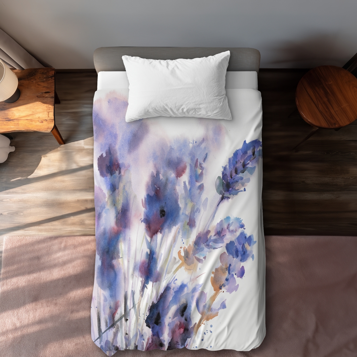 C1DCTXLWTVTLHL Watercolor Lavender Flowers Twin Size Extra Long Duvet Cover - Purple Floral Decor
