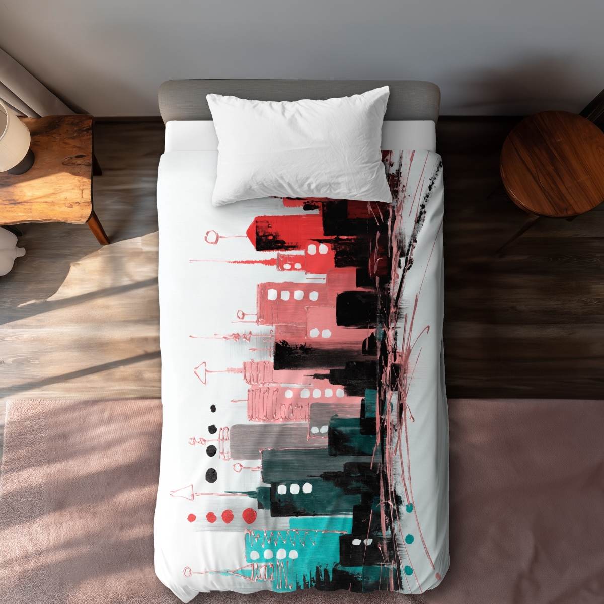 C1DCTXLWMYAE6A Cityscape Rose Gold Turquoise Twin Size Extra Long Duvet Cover - Home Decor