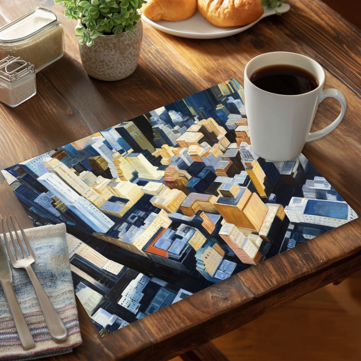 Picture of Begin Home Decor CPPM1418MAD0BQ 14 x 18 in. Manhattan View Empire State Placemat - Blue Polyester Decor